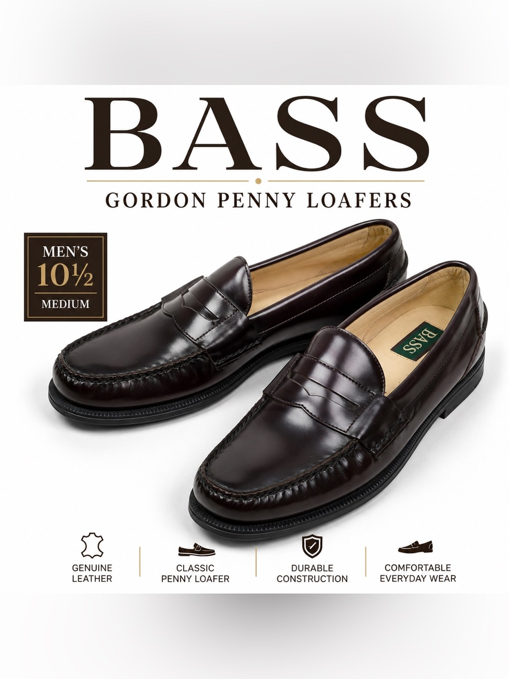 BASS Gordon Penny Loafers in Dark Burgandy Leather